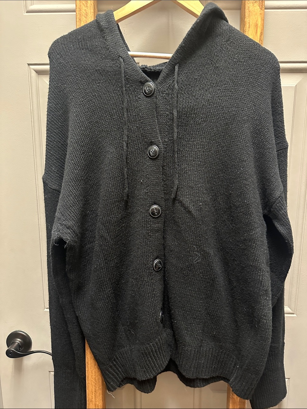 Women's Black Hooded Button Cardigan Sweater